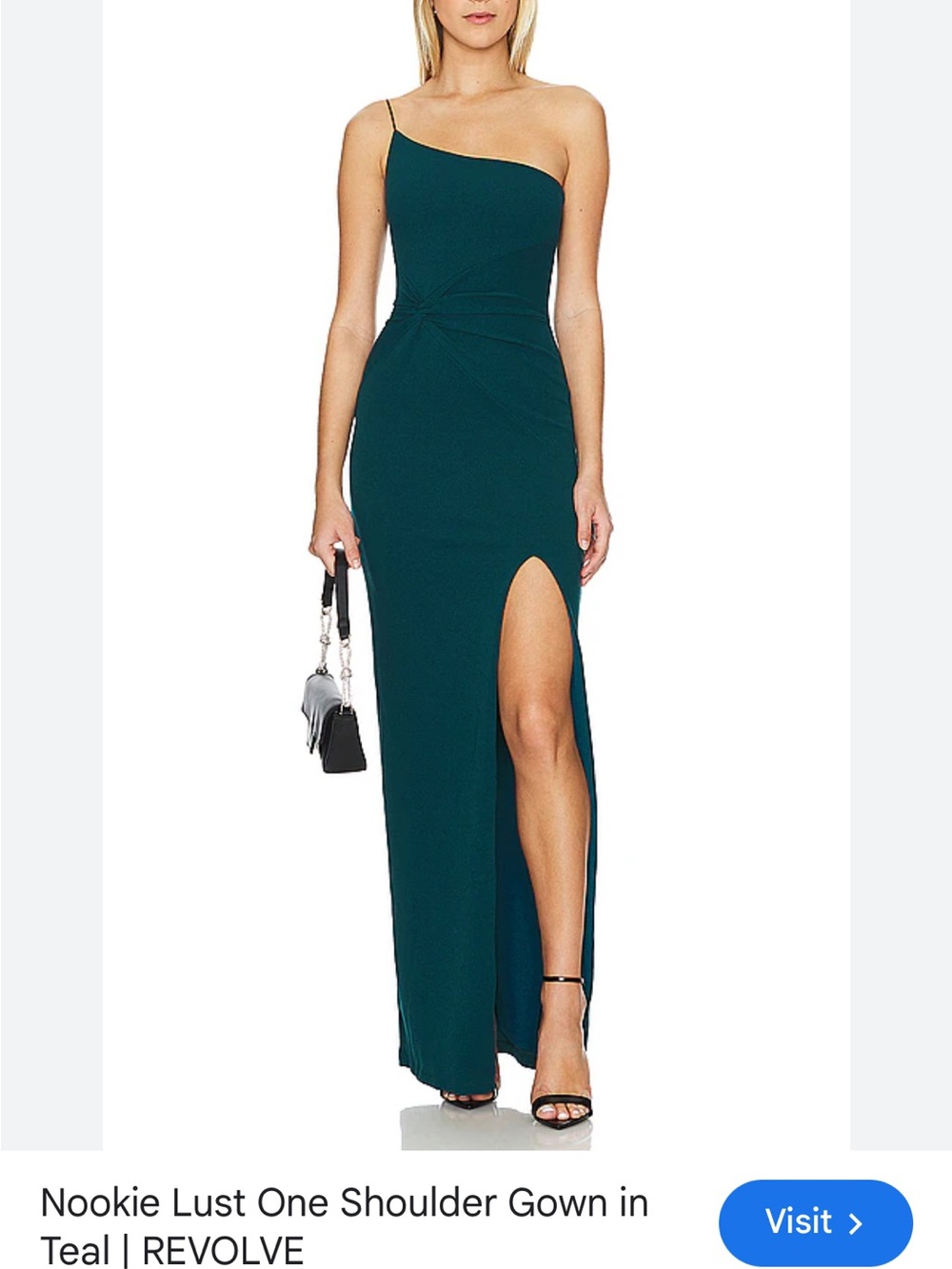 Nookie One-Shoulder Teal Slit Gown
